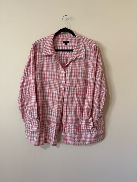 Talbots Tops - Talbots Plus Pink and White Gingham Shirt